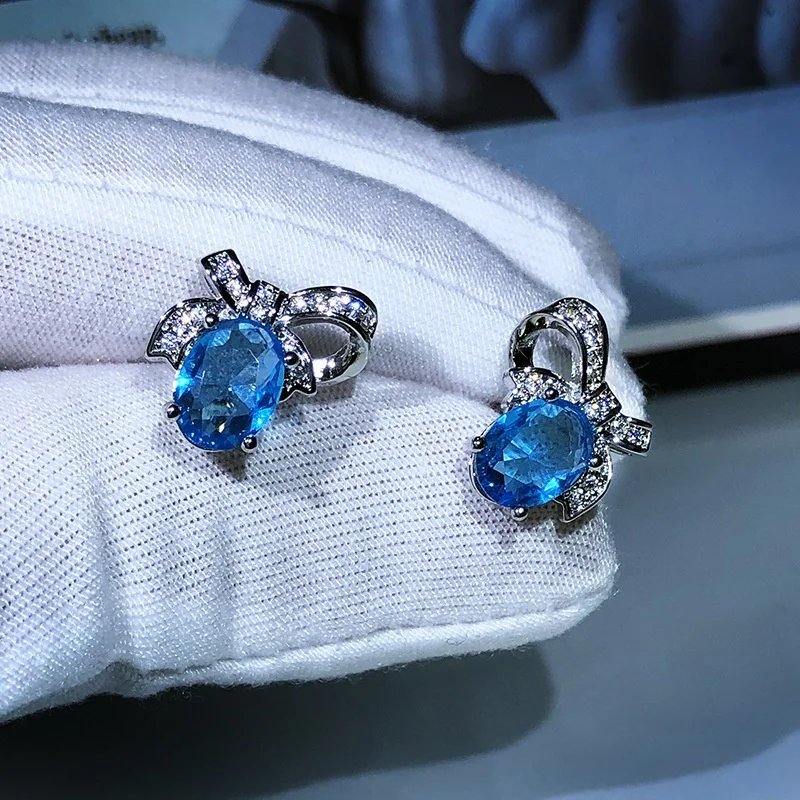 

Europe America Stud Earring for Women Bowknot Jewelry Blue Earrings Party gift, Customized color