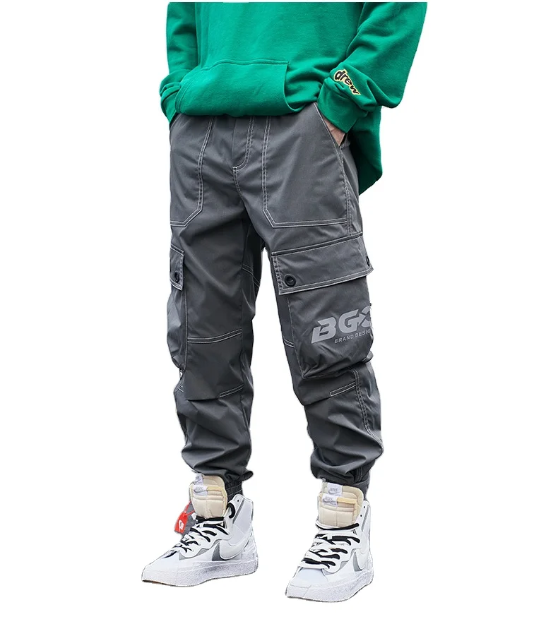 

Fashion cargo pants men's spring new casual pants reflective print temperament parachutist function type