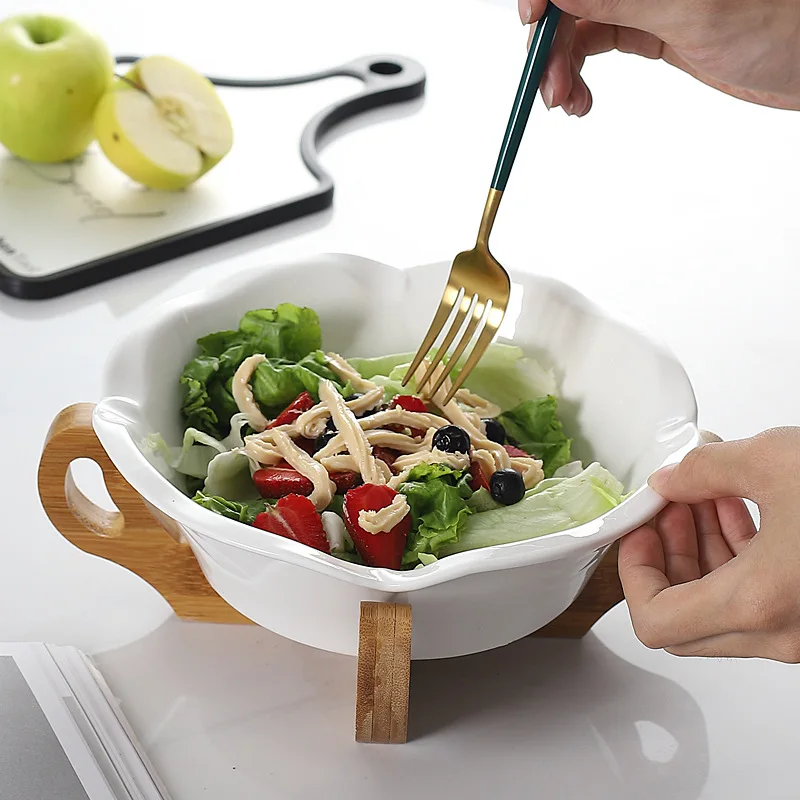 

Bamboo Snack Serving Tray Serving Platter with Ceramic bowl for Food