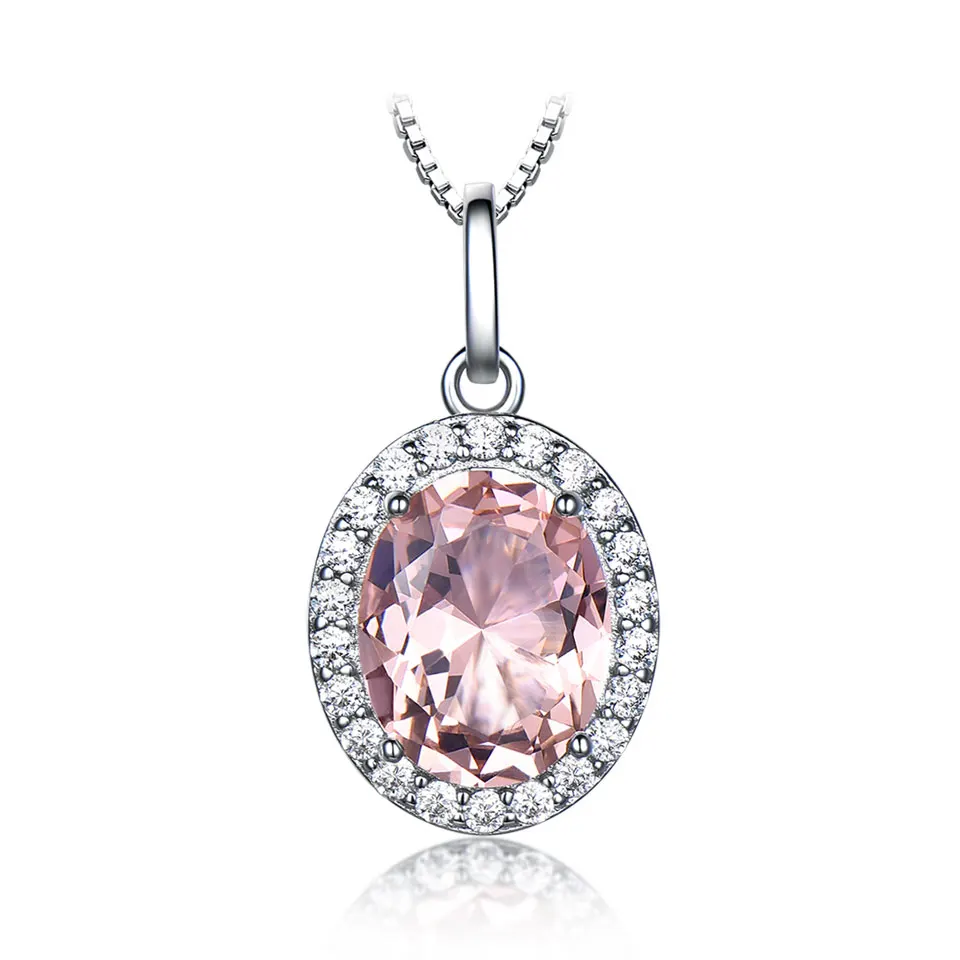 

White gold plated 925 Silver Shine CZ Paved Morganite Oval Necklace High Jewelry Necklace