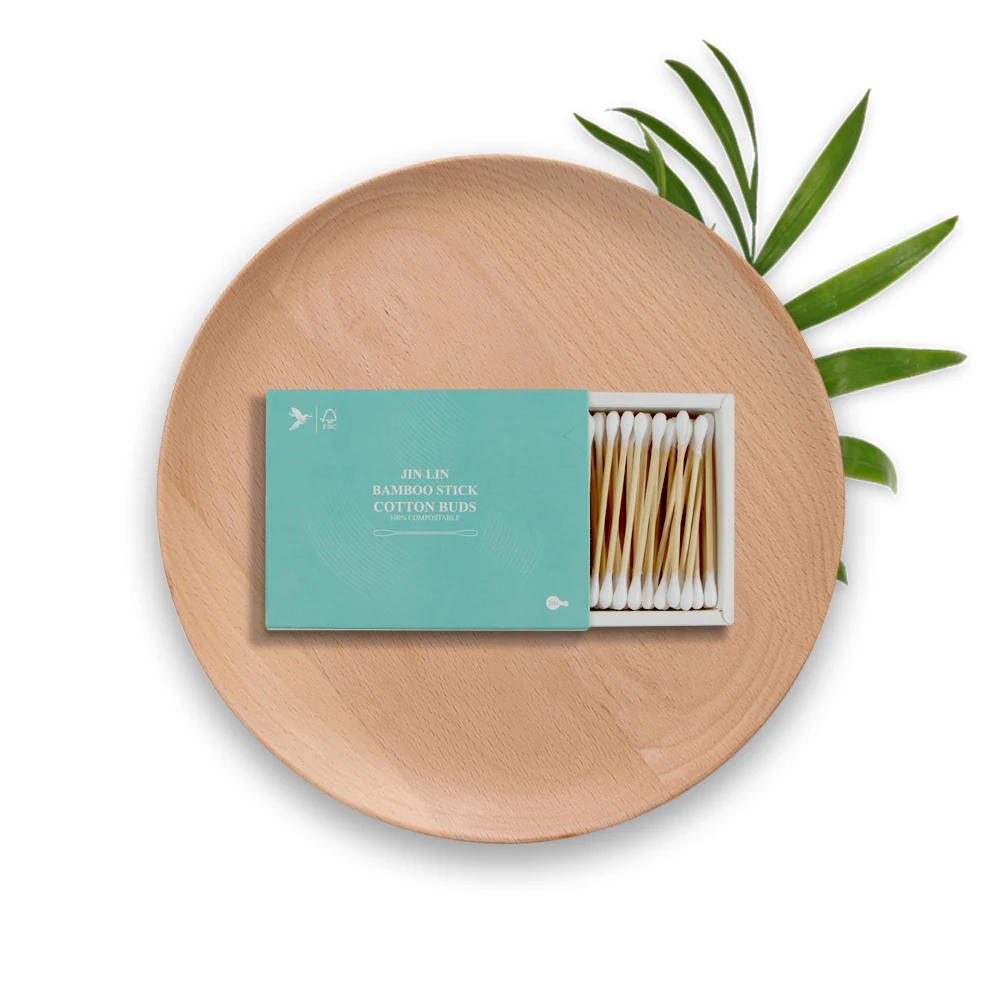 

100% Pure Bamboo Ear Cleaning Buds Double Eco Raw Material Clean Sticks Cotton Swabs in paper box, White head+natural stick