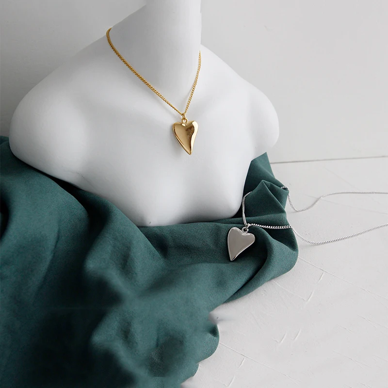 

VIVILADY fashionable 925 Sterling silver Heart-shaped necklace high polish silver collarbone chain