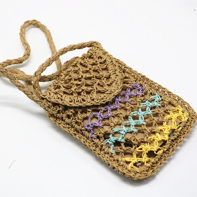 

Summer Weaving Literary And Artistic Straw Bag Sloping Shoulder Mobile Phone Bag Mini Paper Straw Messenger Bags