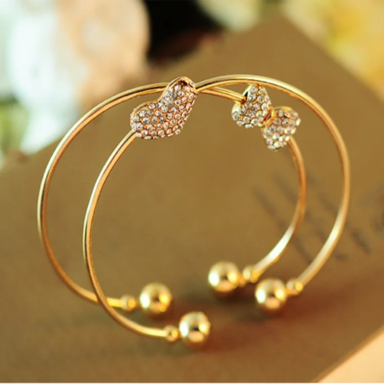 

Wholesale charm open heart cuff bangles gold plated bowknot women stainless steel bracelet