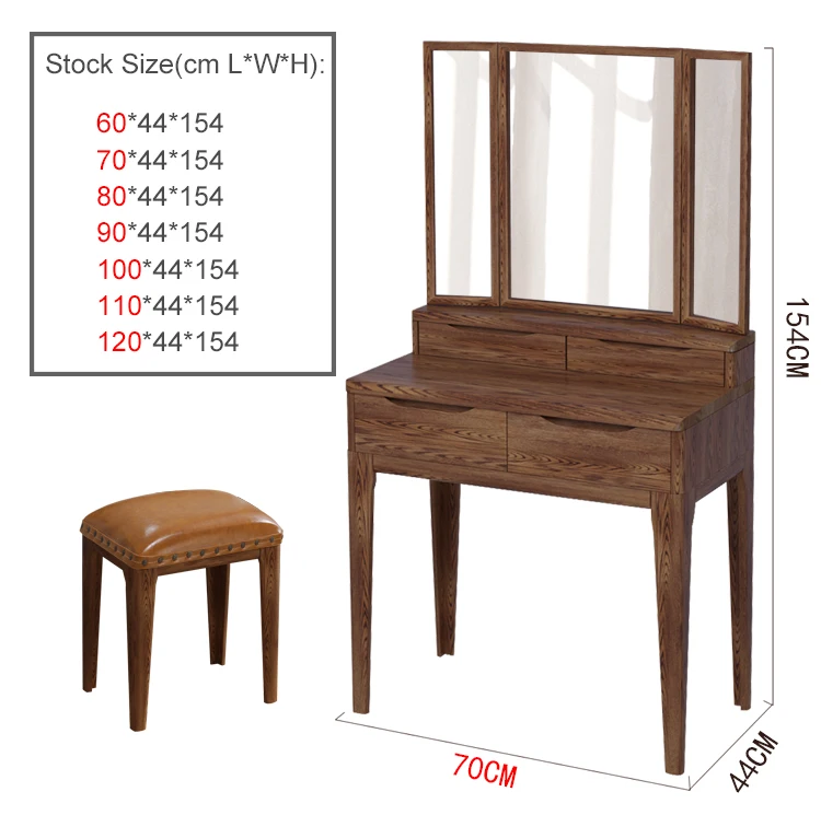 Antique Design Wood Bedroom Furniture Classic Make up Vanity Table Set For Girls
