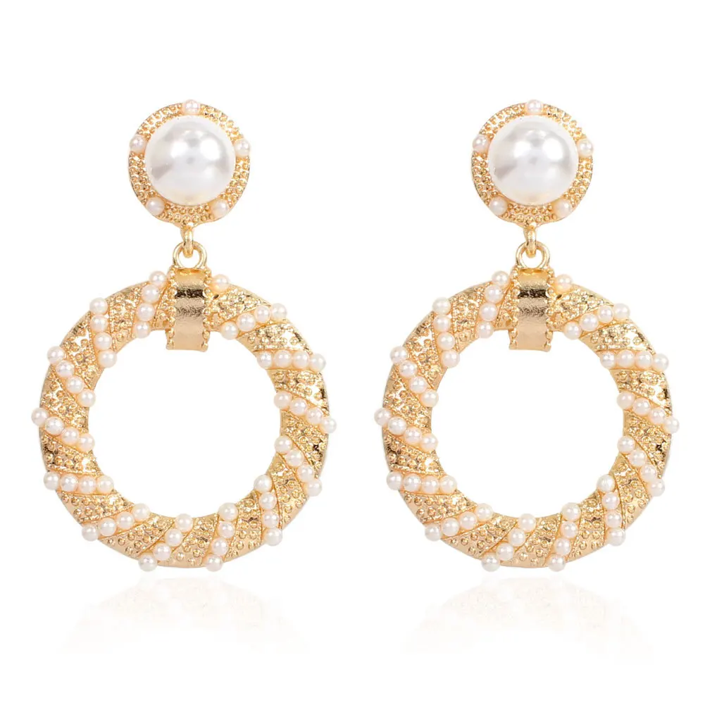 

2021 Personalized Pearl Round Hoop Earrings Punk Pearl Circle Earrings