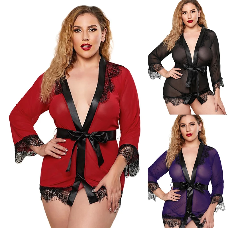 

Wholesale Hot Transparent See Through Lace Sexy Lingerie Women Sweet Floral Women Plus Size Lingerie