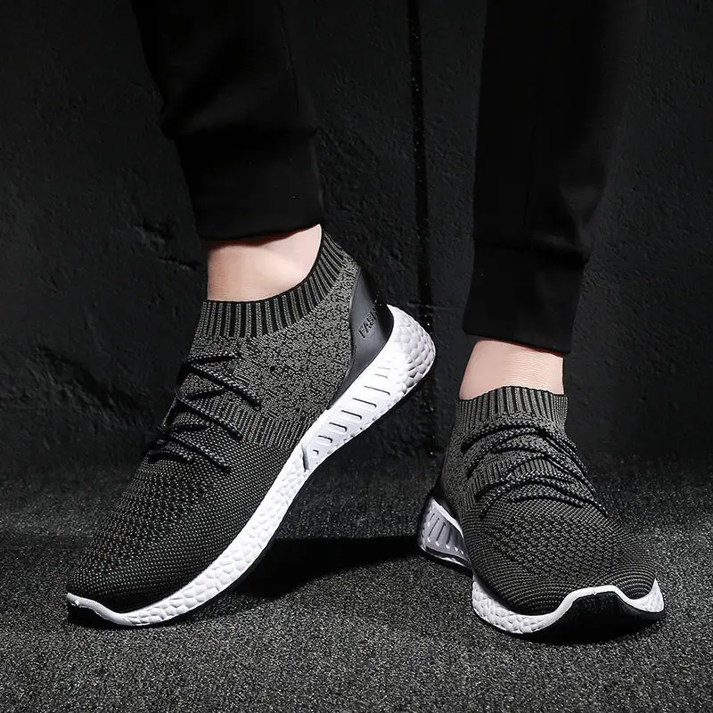 

Stylish Fashion Outdoor Sport Knitted Upper Lace Up Men Running Sneakers Shoes