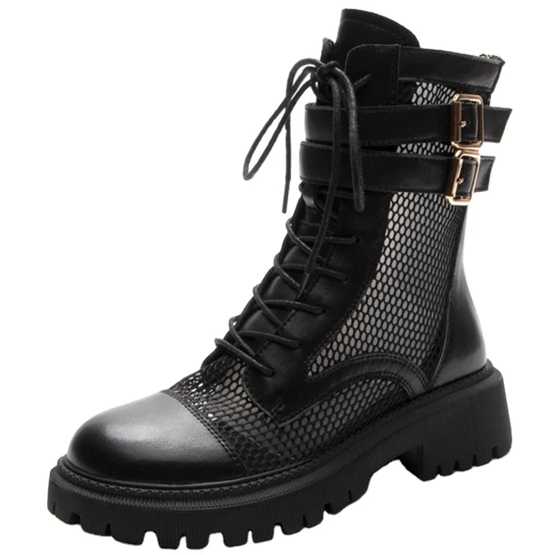 

Dropshipping Custom Logo 2022 Summer New Luxury Mesh Breathable Ladies Mid Calf Boots Ankle Platform Boots for Women
