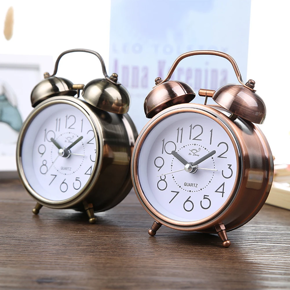 

Retro Silent Pointer Clocks Dual Bell Night Light Bedroom Home Decor Vintage Antique Portable Alarm Clock