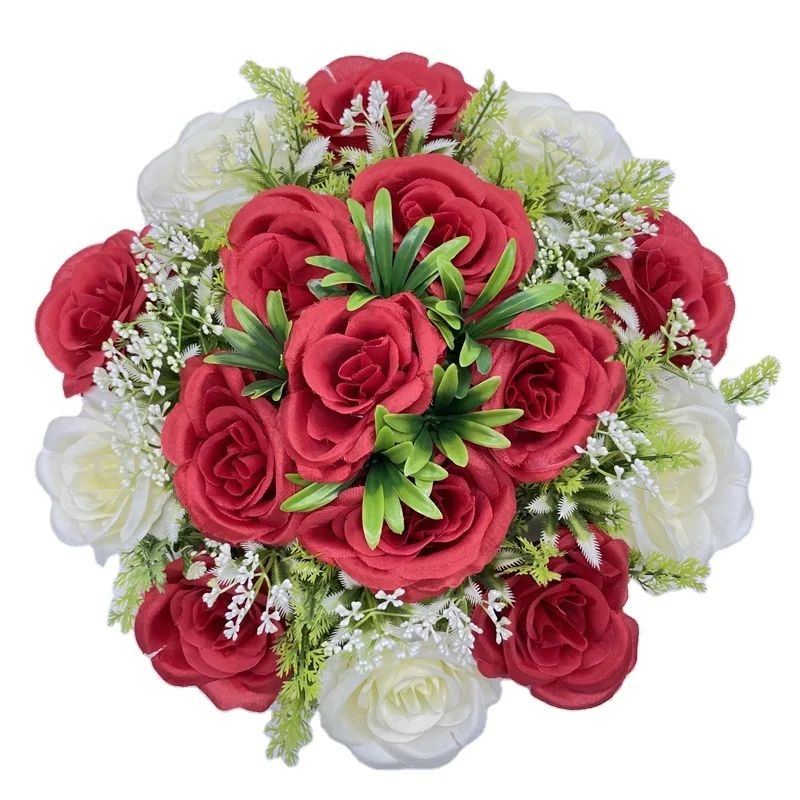 

YP0008-1 Red And White Roses Preserved Artificial Flower Wreaths For Wedding Decoration Home Party Decor, Picture shows