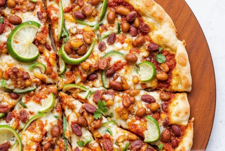 Bean pizza with colorful toppings
