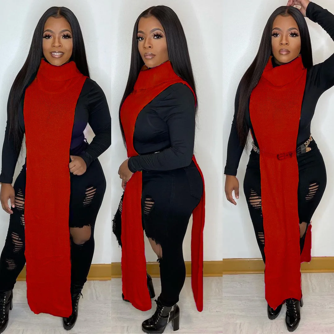 

BH283 women Sexy Solid Side Open Long Knit Stylish Casual night clubs sweater dress