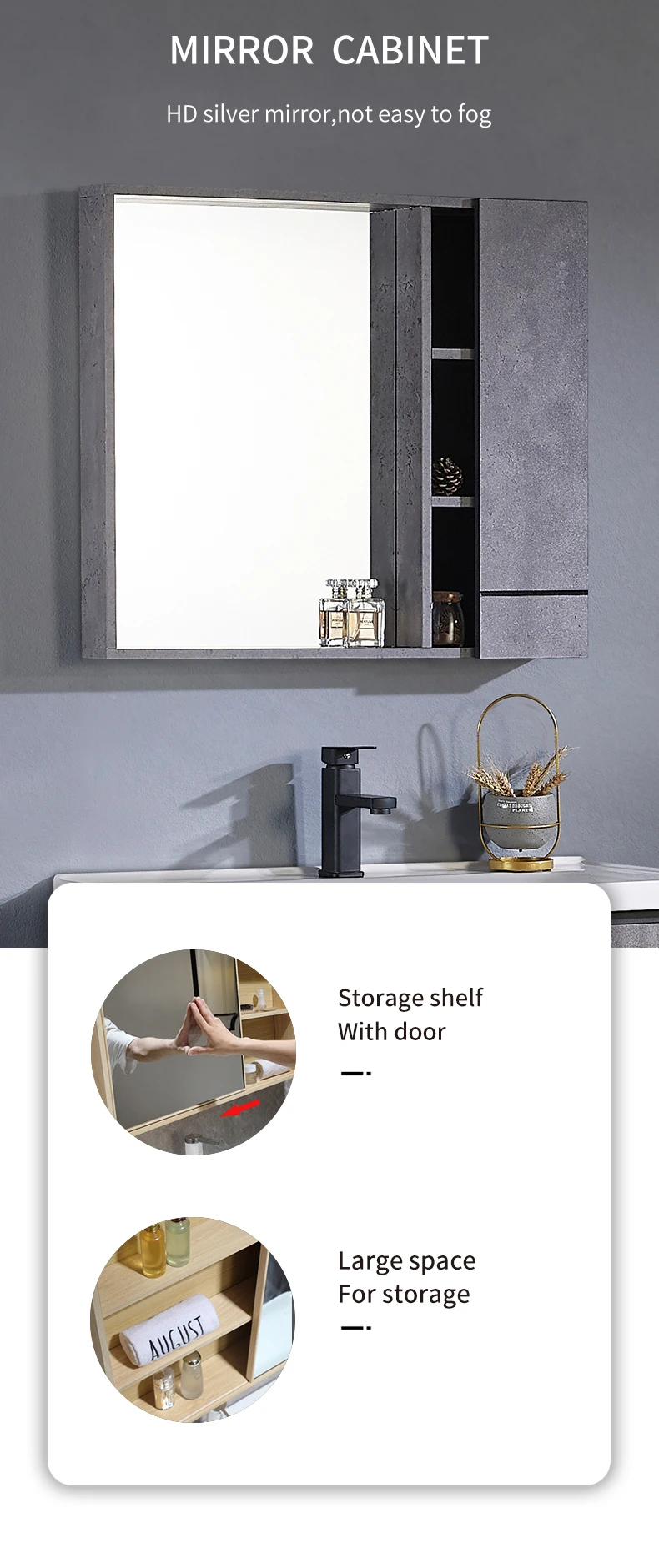 Cheap Wall Mounted Bathroom With Mirror Ceramic Sink Plywood