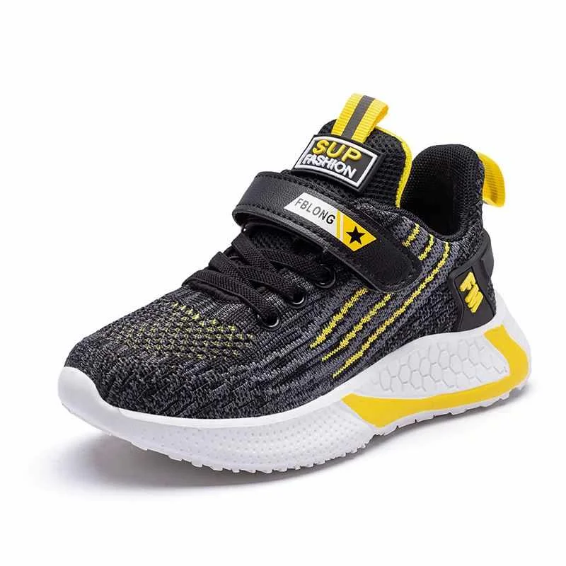 

New Arrival Kids Breathable Running Shoes Walking Shoes Fashion Sneakers for Boys Mesh School Shoes, Black-yellow, black-orange