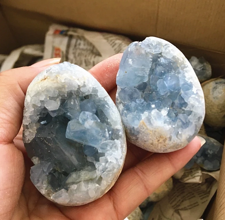 
Wholesale natural crystal healing stone blue Celestite crystal geode cluster for feng shui decoration 