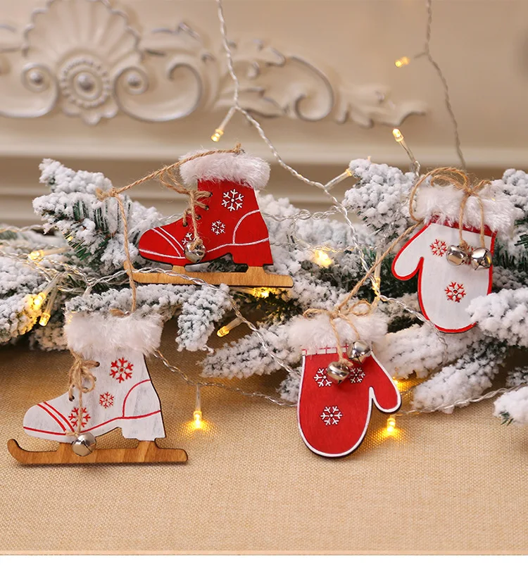 

Kanggang Christmas Decorations Hot Selling Christmas Gloves Boots Wooden Pendant Window Christmas Treee Ornament