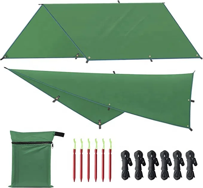 Woqi Compact 210T Polyester Ripstop 3*3 Waterproof Shelter Hammock Rain Fly Tent Tarp Canopy for Camping
