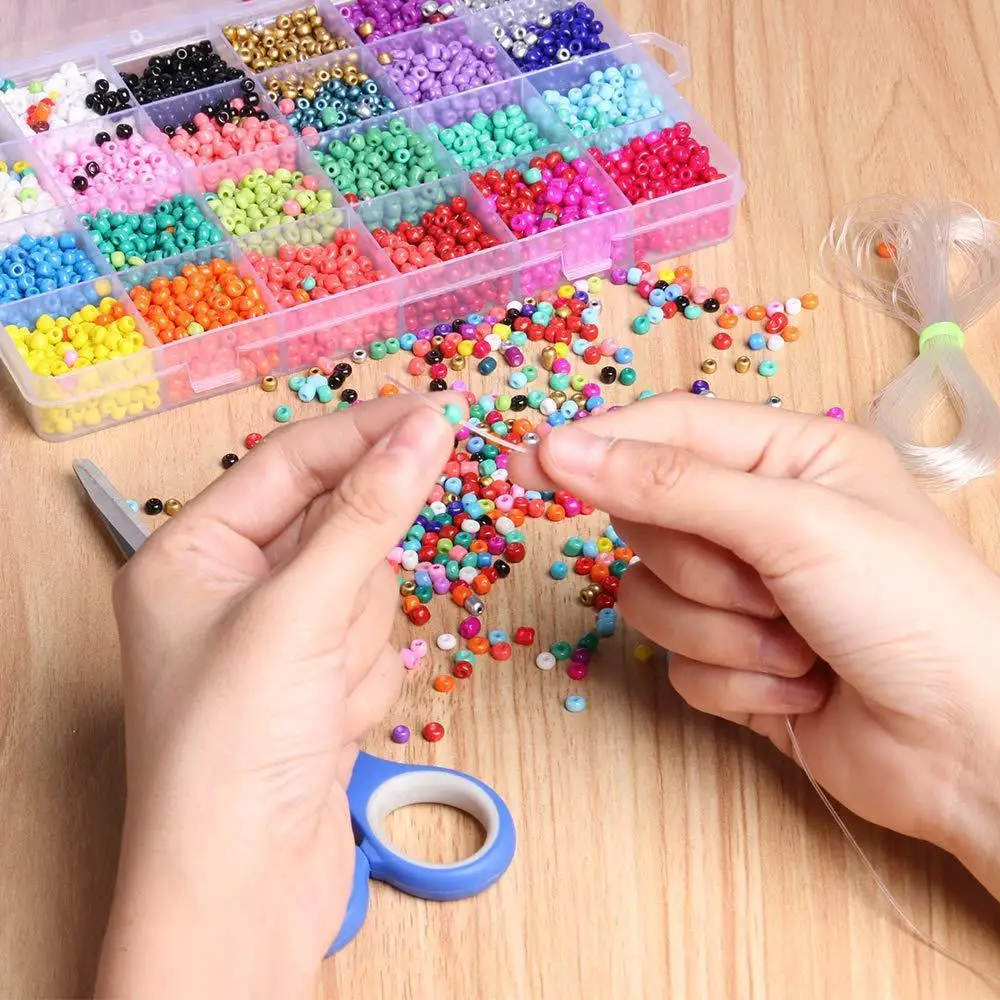 7200 Pcs Pony Beads 4mm Pony Beads Elastic String For Bracelet Jewelry