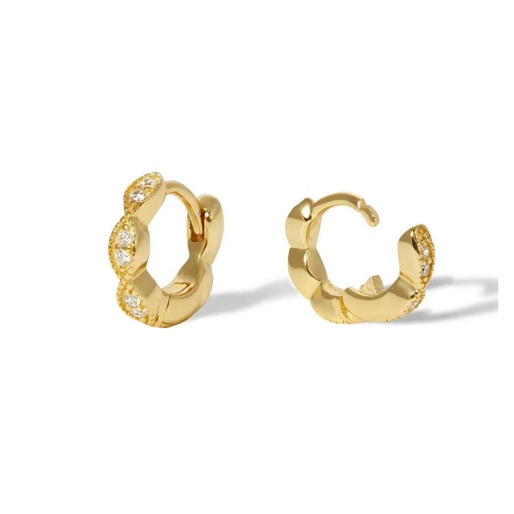 

Simple 925 Sterling Silver Pave Mini Hoop Huggie Earring