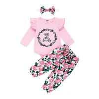 

2020spring newborn baby girls clothes cotton long sleeve romper + flower pants + hairband 3pcs baby girls clothing set