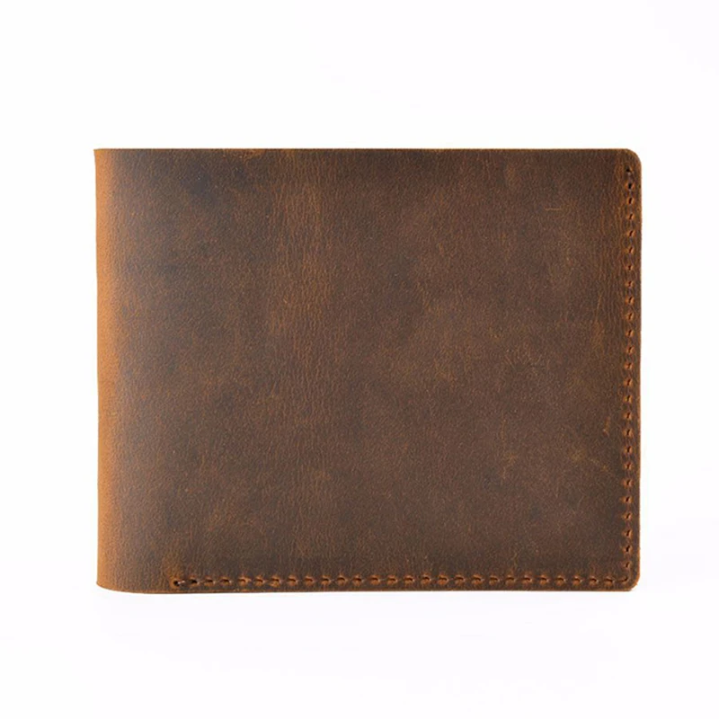

Vintage Brown Customized Rfid Wallet Crazy Horse Genuine Leather Bifold Men Wallet