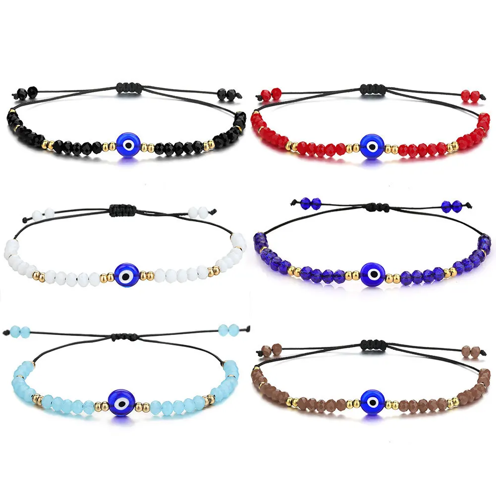 

Fashion Adjustable Colorful String Rope Good Luck Amulet Bangle Handmade Beaded Crystal Wrist Jewelry Nazar Evil Eyes Bracelet