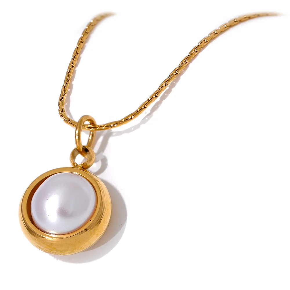 

JINYOU 028 Stainless Steel Natural Freshwater Pearl Round Chic Pendant Necklace 316L for Women Elegant Delicate Stylish Jewelry