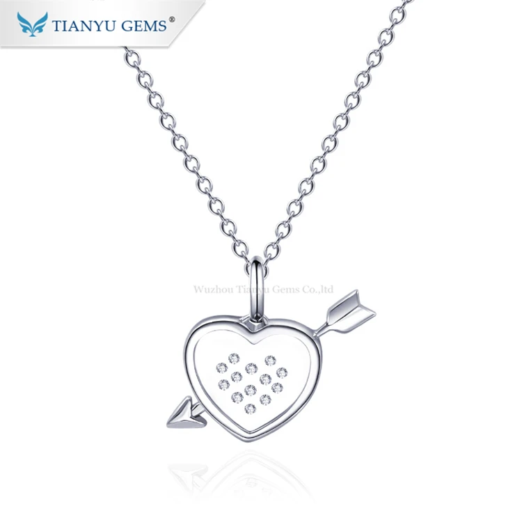 

Tianyu Gems Statement Arrow Heart Moissanite 10K White Gold Womens Pendants Necklaces