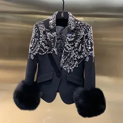 Luxury diamond outwear handmade elegant jacket sli