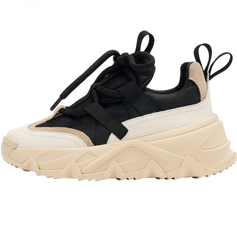 

Cow Leather Breathable Platform Beige Women Chunky Shoes 2021 Spring Luxury Black Casual Athletic shoe