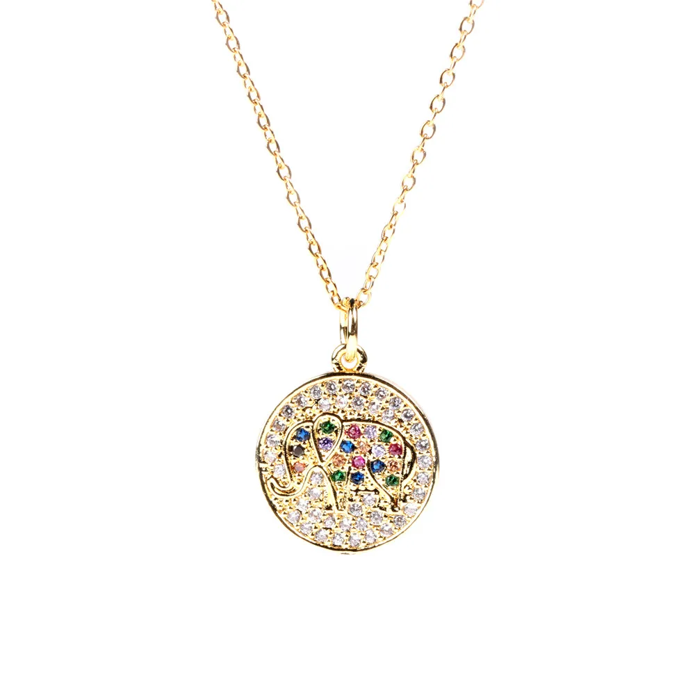 

2021 Sailing Jewelry Elephant Necklace Rainbow Round Elephant Pendant Necklace Multi Color Gemstone Elephant Necklace
