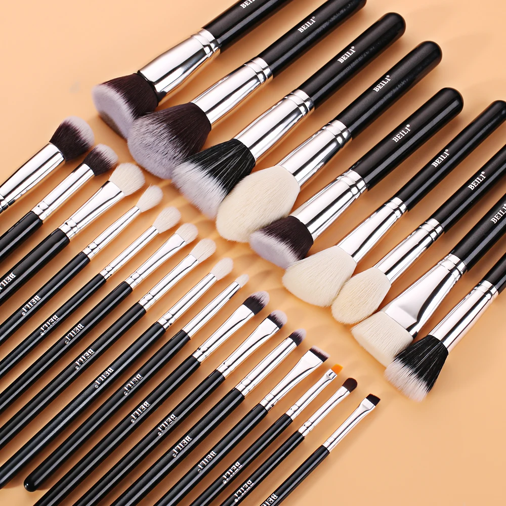 

BEILI hottest selling 25pcs luxury makeup brush set wholesale black wooden handle professional makeup brushes