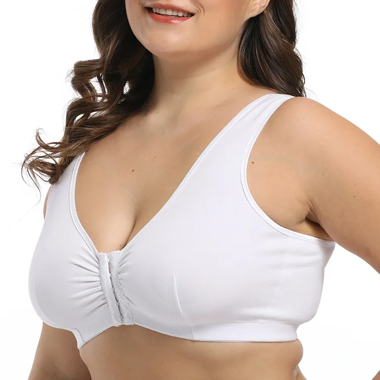

White Front Closure Wide Straps Cotton Material Plus Size Women Bra Without Wire