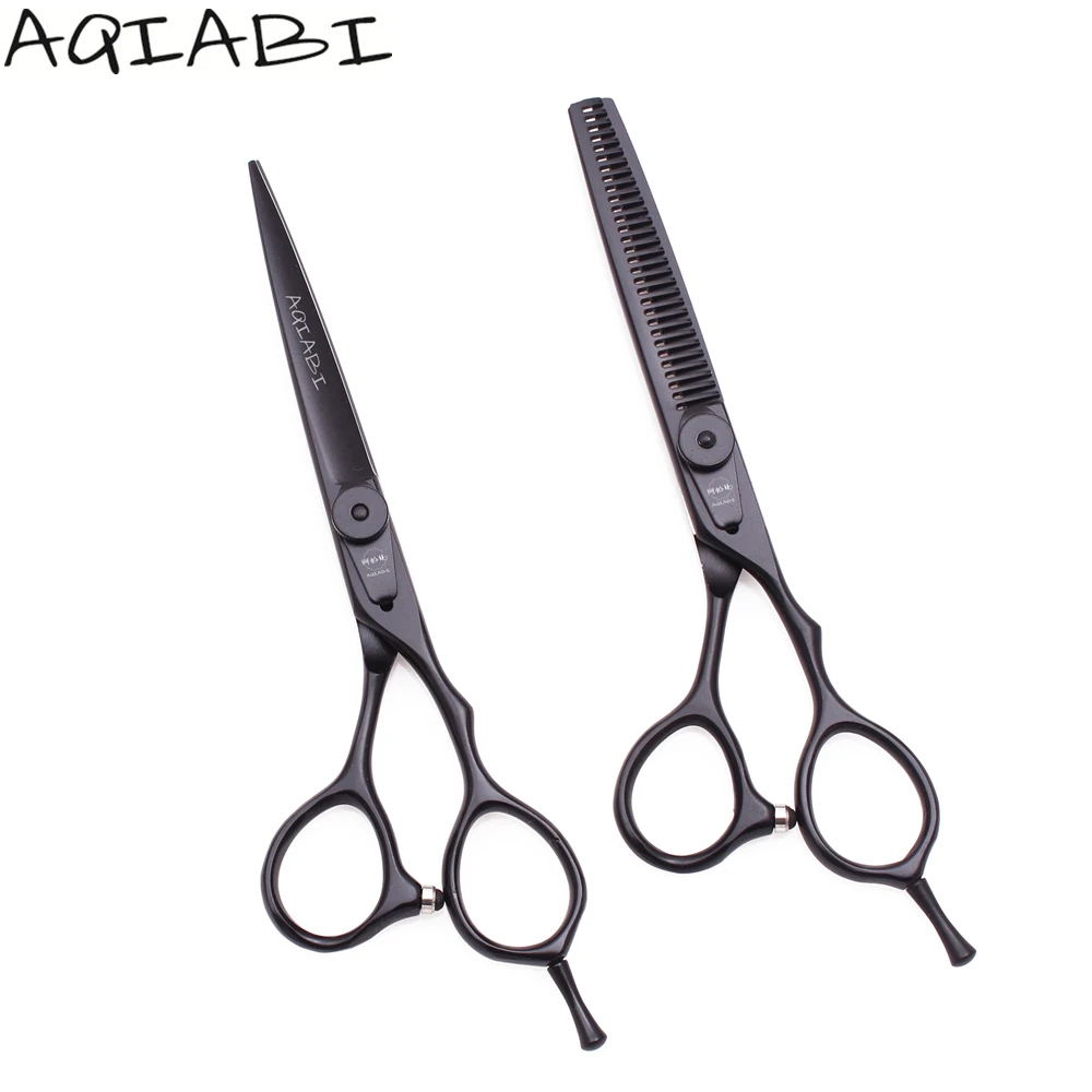 

Hair Cutting Scissors 5.5'' 6" AQIABI JP Steel Hair Scissors Thinning Shears Barber Scissors Black Color Finger Rest A9015