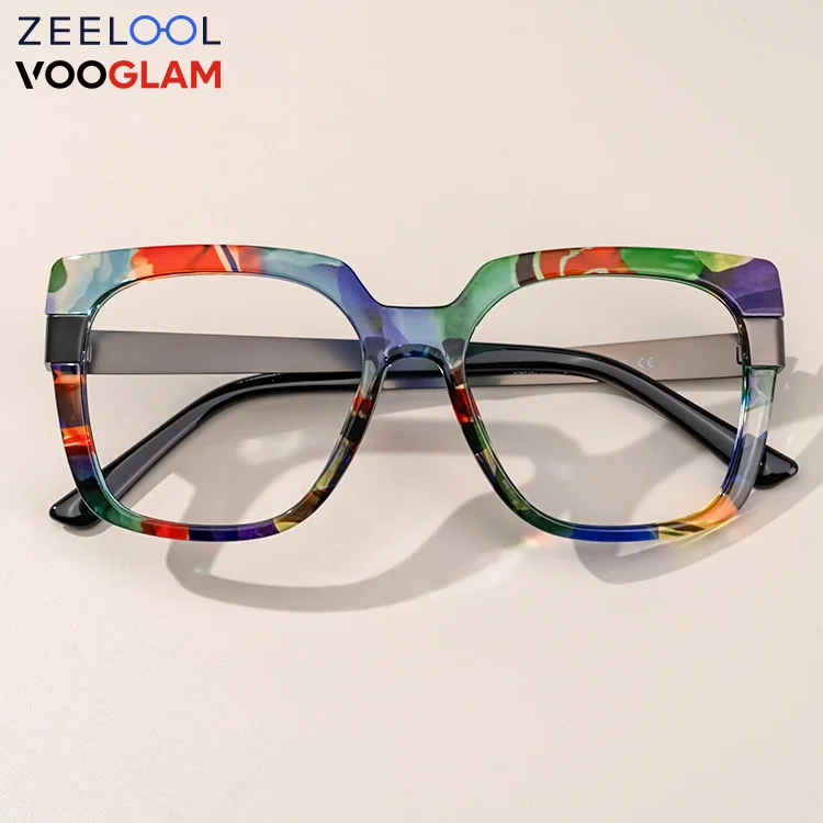 

Zeelool Vooglam Brand Wholesale Stylish girls Womens Acetate floral popular Rectangle women eyewear Optical Eyeglasses Frames
