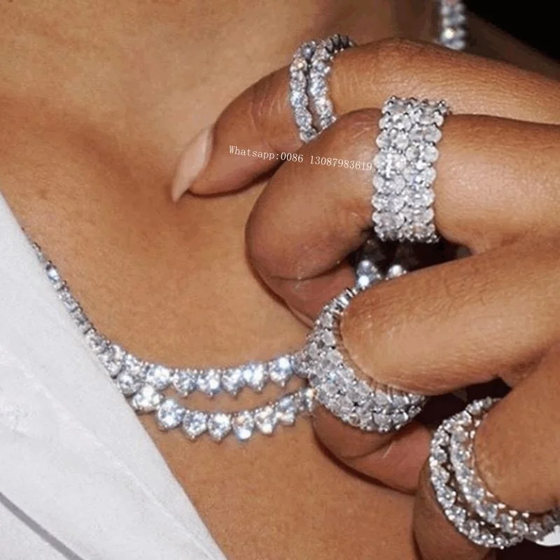 

Fashion Color Diamond Tennis Ring Fine Jewelry Silver Iced Diamond Ring For Women