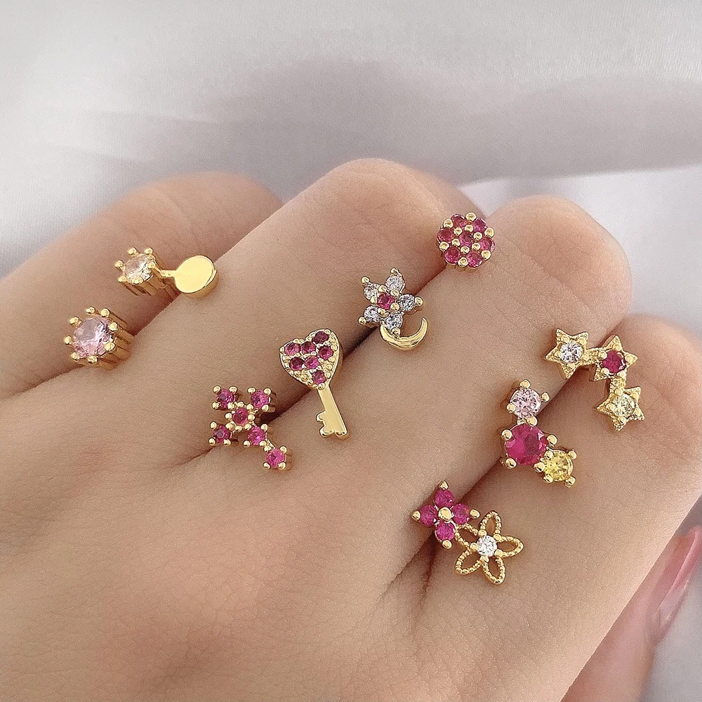 

Best Seller Elegant 925 Sterling Silver Cubic Zirconia Gold Plated Diamond Stud Earrings, Picture