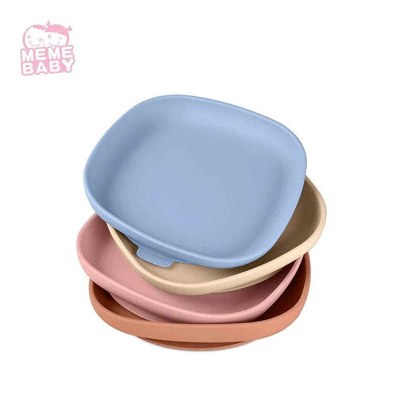 

Eco Friendly Customized Round Square Shape Baby Plate Suction Silicone Dinnerware Feeding Plate, Beige,blue,pink,customized