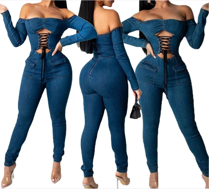 

Sexy blue jeans siamese trousers women fashion jumpsuit