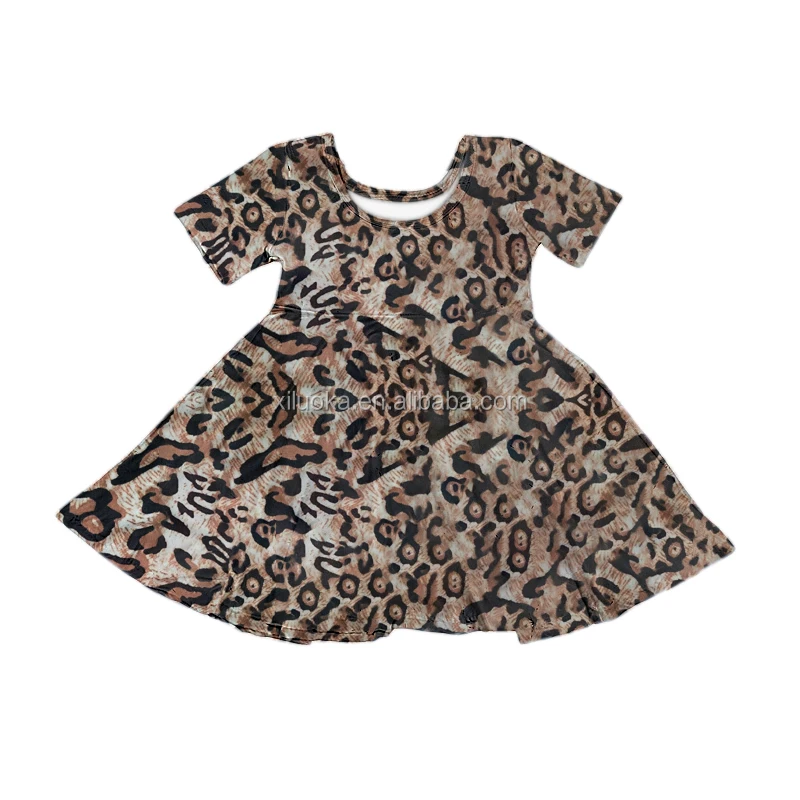 

2021 High Quality Hot Sale Short Sleeve Baby Leopard Pattern Dress Girl Baby Boutique Clothes, Picture