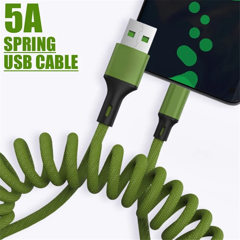 

New design 1.5M usb spring cable micro type C PD 5A fast charging usb cable metal shell braided usb data cables for iPhone