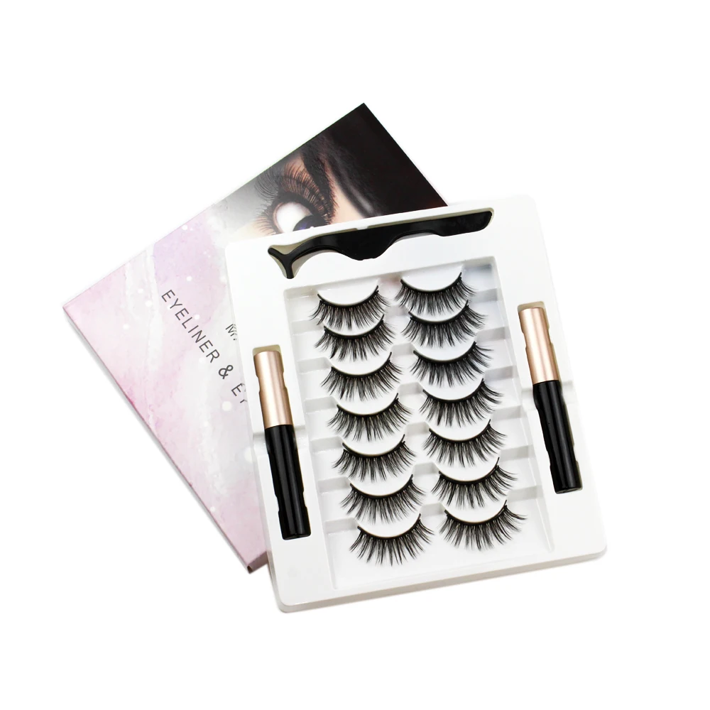 

3D 7 pairs Magnetic Eyelashes Kit Magnet Lashes Magnetic Eyeliner Makeup With Tweezers 5 Magnet eyelash, Natural black