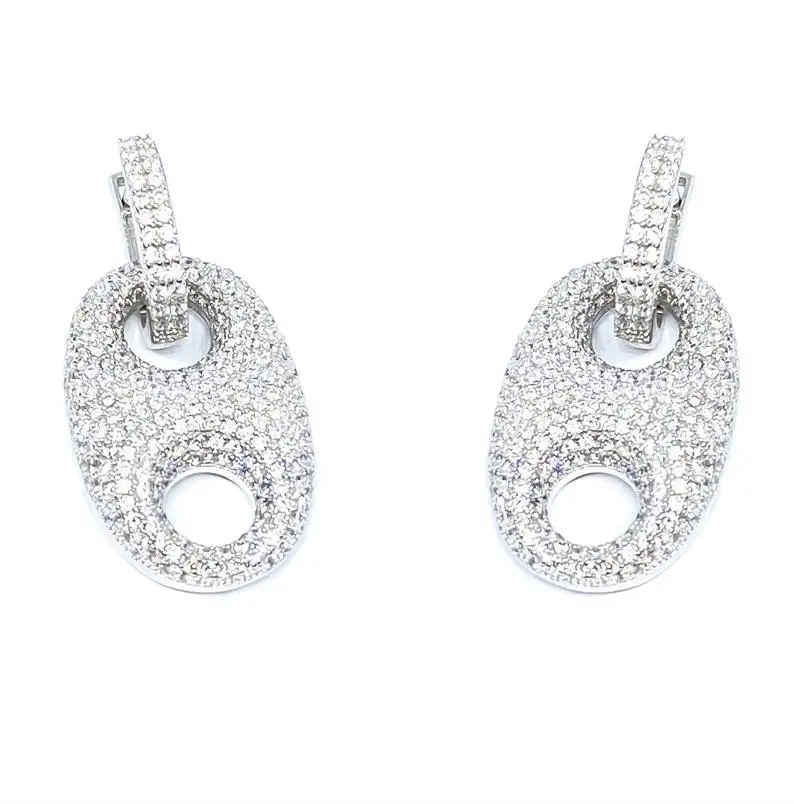 

iced out bling full micro pave cz pig snout charm hoop earring, Picture