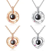 

D1991 Women Jewelry Rose Gold Silver 100 languages I Love You Projection Necklace Memory Heart Shaped Pendant Necklace