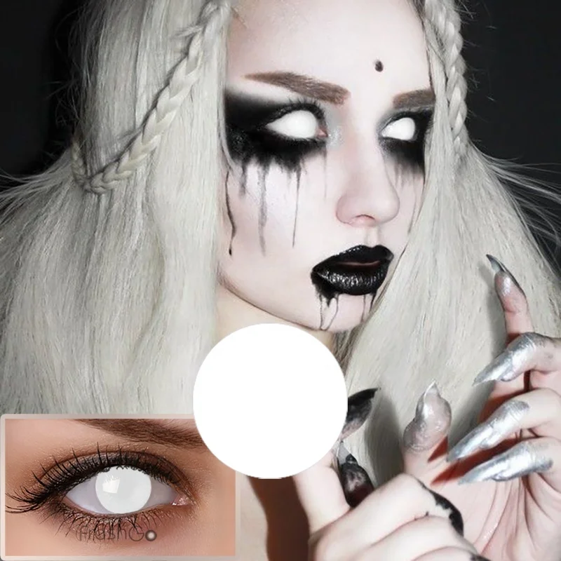 Realkoko Black & White color Sclera Magic Eye Contact Lens Halloween Contact Lenses