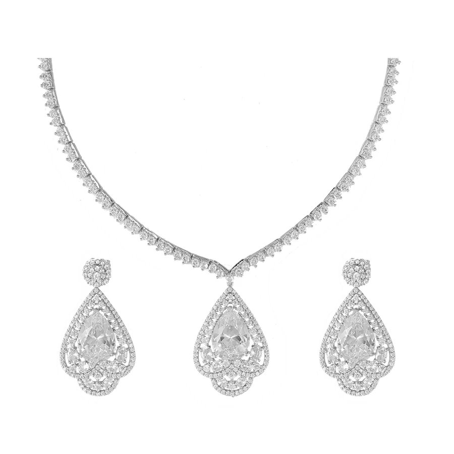 

set-268 xuping luxury jewelry white gold color Pear shape stone wedding gift earring and necklace set