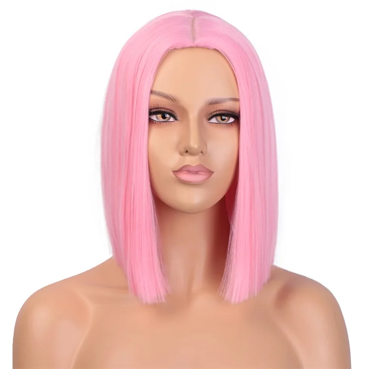 

Vigorous Pink Wig Synthetic Straight Hair Middle Part Shoulder Length Bob Wigs for Women Colorful Fashion Bob Wigs, Ombre wine red