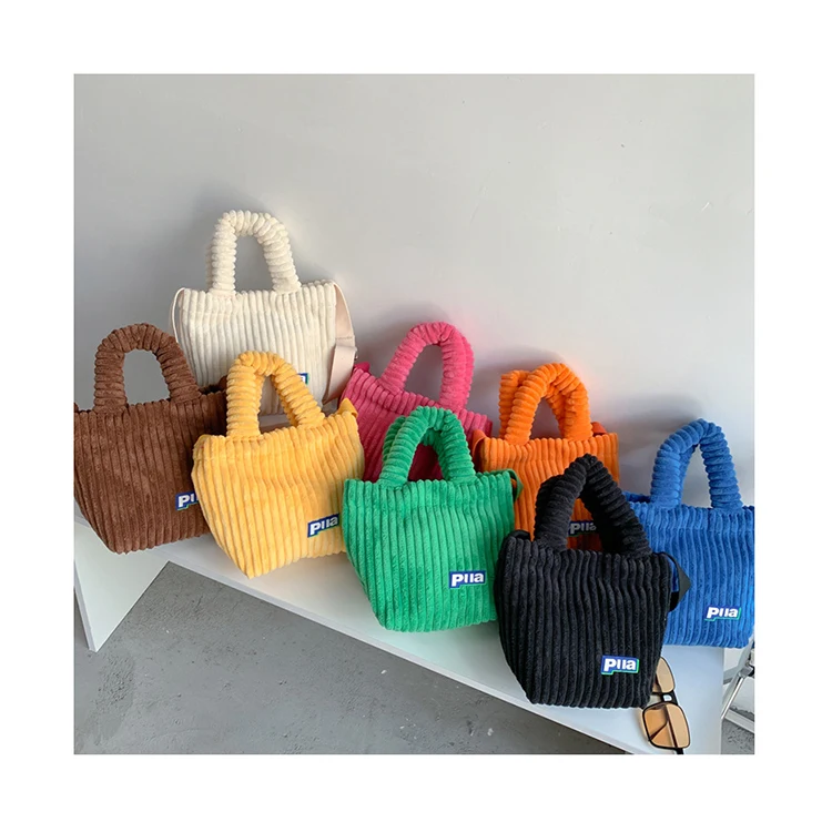 

Corduroy Ladies Striped Ins Bucket Handle Bags 2022 Suede Fall Winter Women Hand Bags Small Casual Tote Day Clutches Handbags