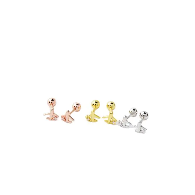 

Dylam Tiny Earring Stud Minimalist Rose Gold Plated Screw Back Children Womens Trendy Airplane Earrings